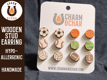 Sports Wood Stud Earrings - Sports Fashion Earring Set - Stud Earring - Charm and Char